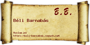 Béli Barnabás névjegykártya